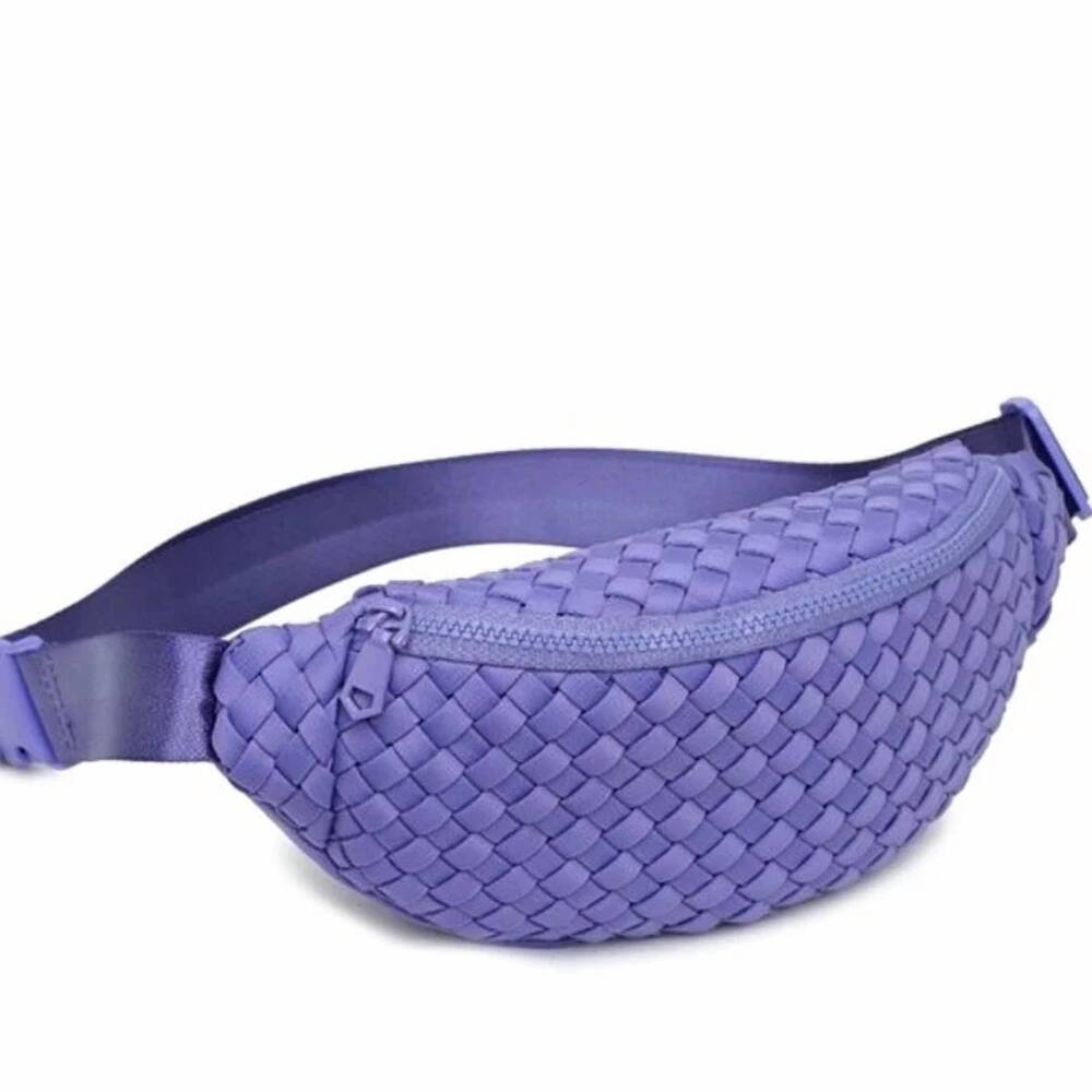 NEW SOL AND SELENE women's aim high woven neoprene belt bag in periwinkle